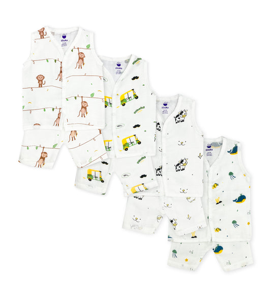 Muslin Sleeveless Jabla Co-ord Set/Jabla Shorts Set Combo (Pack of 4)