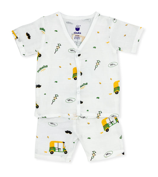 Muslin Jabla Co Ord Set, Jabla Shorts - 100% Cotton -Rikshaw - zizuka