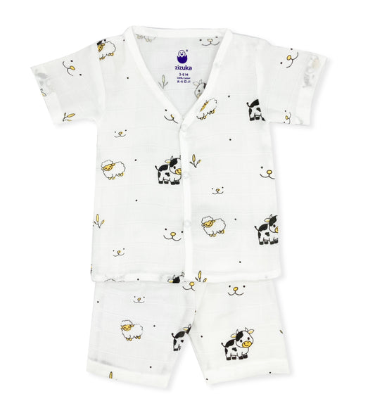 Muslin Jabla Co-Ord Set, Jabla Shorts -100% Cotton -Farmland - zizuka