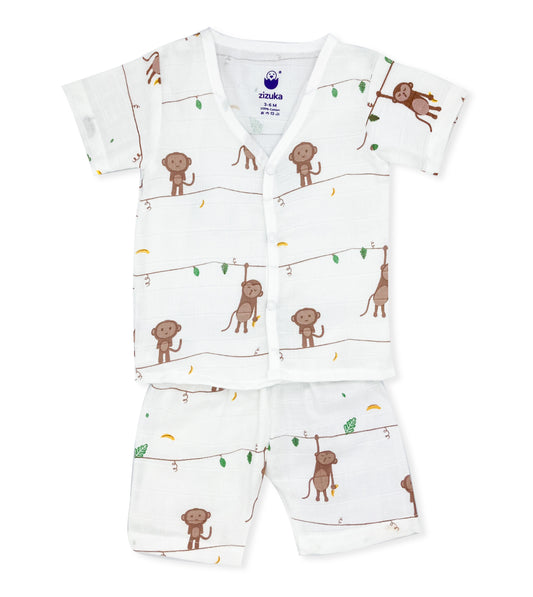 Muslin Jabla Co Ord Set, Jabla Shorts - 100% Cotton -Monkey - zizuka