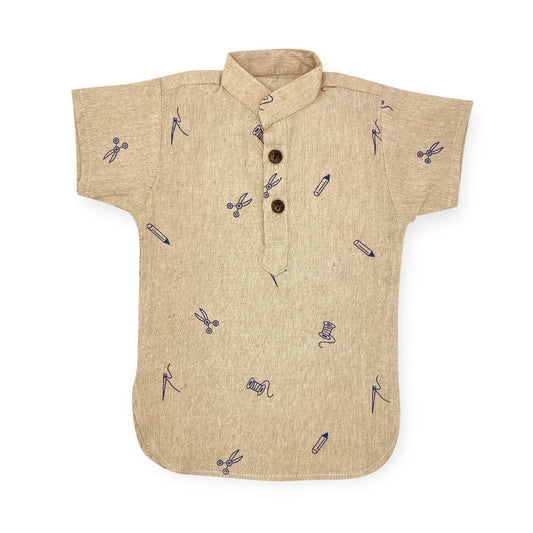Cotton Half Sleeve Shirts for Baby Boy - Tan - zizuka