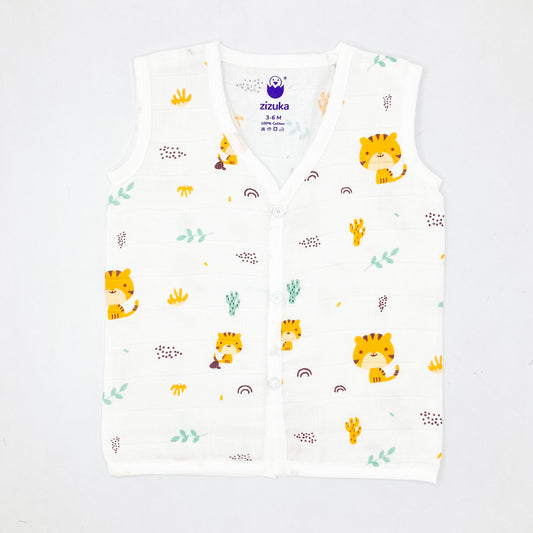 Sleeveless Jabla Co Ord Set / Jabla Shorts - 100% Muslin Cotton -Tiger - zizuka