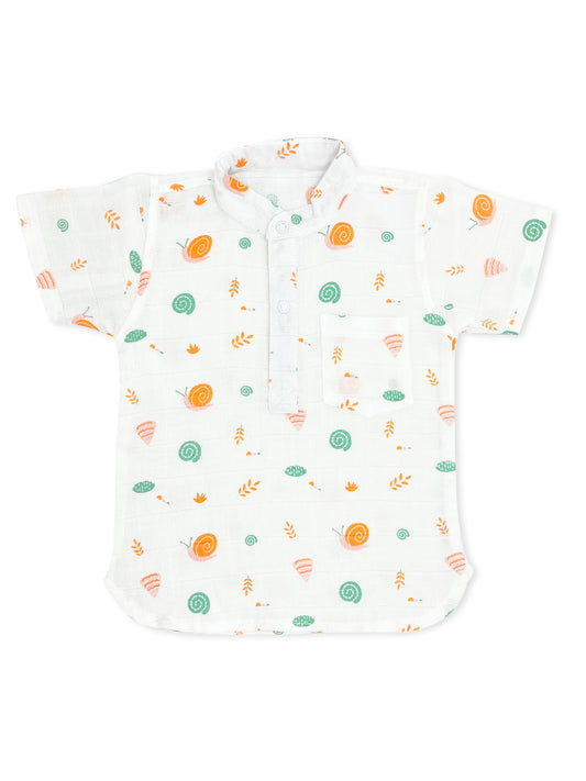 Muslin Half Sleeve Kurta Shirt -100% Cotton -Snail - zizuka