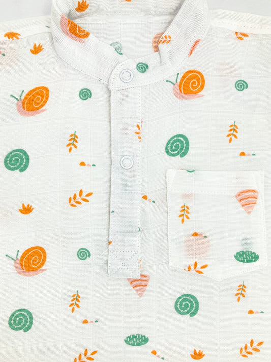 Muslin Half Sleeve Kurta Shirt -100% Cotton -Snail - zizuka