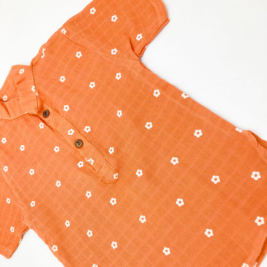 Half Sleeve Kurta Shirt -Organic Muslin Cotton -Apricot - zizuka