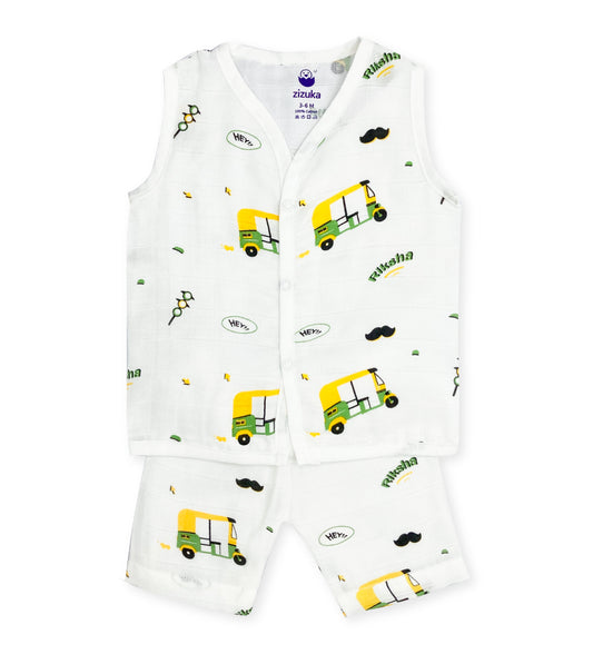 Sleeveless Jabla Co Ord Set / Jabla Shorts - 100% Muslin Cotton -Riksha