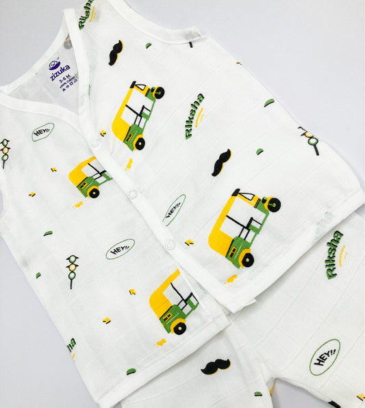 Sleeveless Jabla Co Ord Set / Jabla Shorts - 100% Muslin Cotton -Riksha