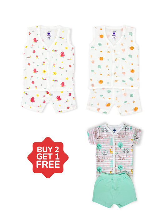 Freedom Combo- Muslin Cotton Sleeveless Shorts Set-Buy 2 Get 1 FREE - zizuka