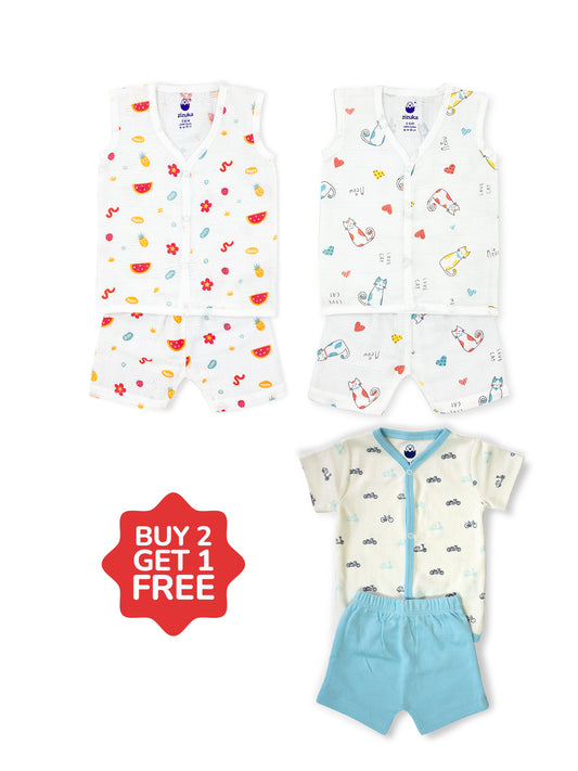 Freedom Combo- Muslin Cotton Sleeveless Shorts Set-Buy 2 Get 1 FREE - zizuka