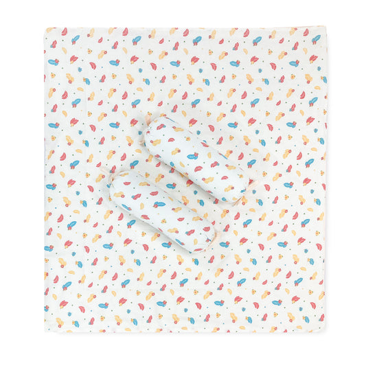 Organic Cotton Baby Bed with 2 Bolster Pillow / Playmat -Feather - zizuka