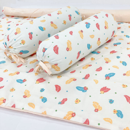 Organic Cotton Baby Bed with 2 Bolster Pillow / Playmat -Feather - zizuka