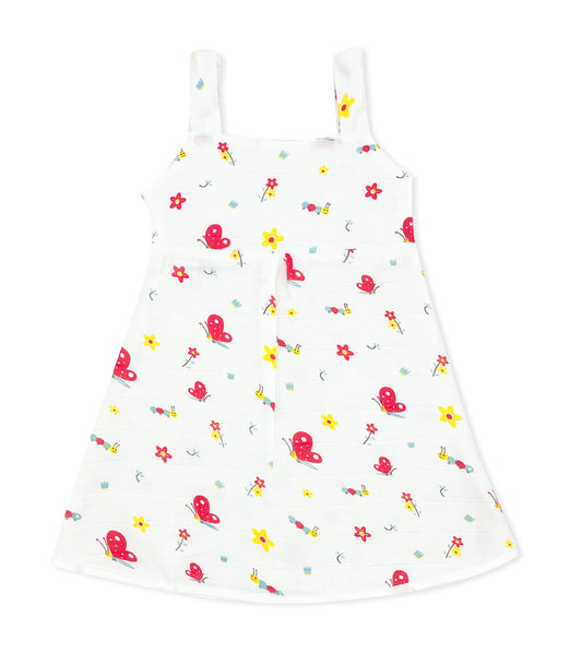 Muslin A Line Frock for Baby Girl -Sleeveless Dress -Butterfly - zizuka