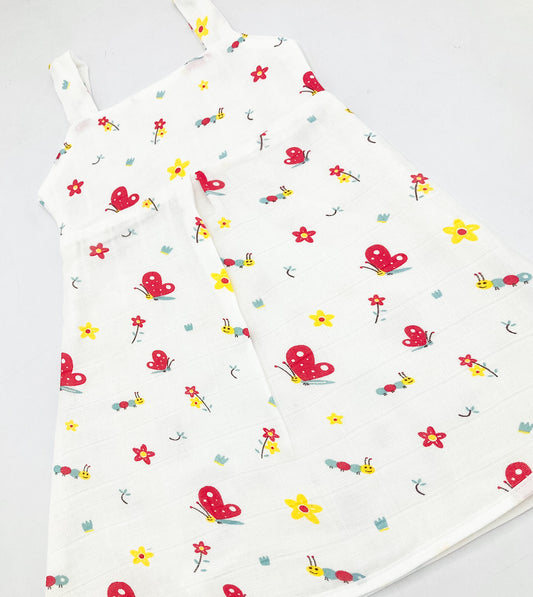 Muslin A Line Frock for Baby Girl -Sleeveless Dress -Butterfly - zizuka
