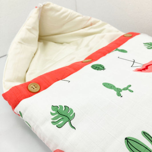 Organic Muslin Carry Nest for Baby -Traveling bed Soft Cotton Flamingo - zizuka