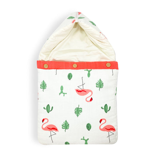 Organic Muslin Carry Nest for Baby -Traveling bed Soft Cotton Flamingo - zizuka
