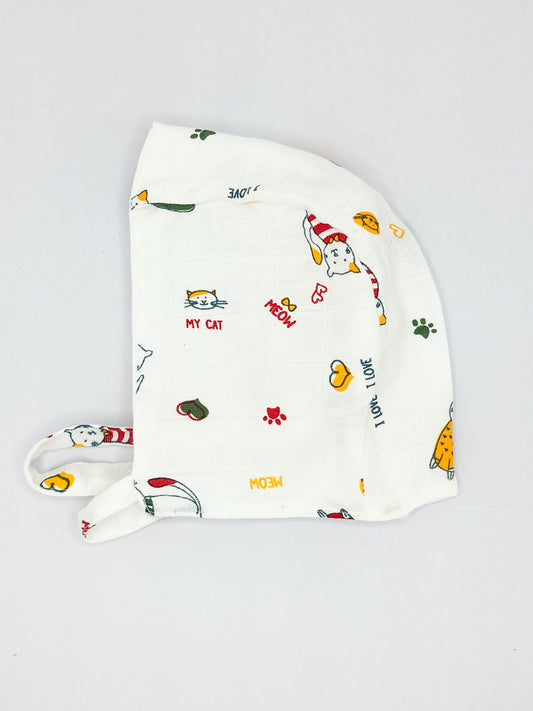 Double Layer Newborn Muslin Baby Cap Mitten Booties Set- Cat - zizuka