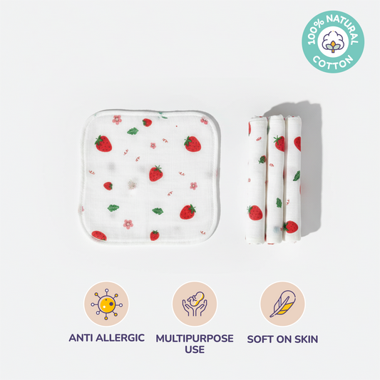 Muslin Baby Face Wipe Clothes - Newborn Napkin -Pack of 3