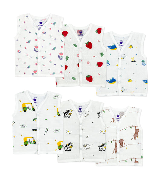 Sleeveless Baby Muslin Unisex Jabla - Pack of 6 - zizuka
