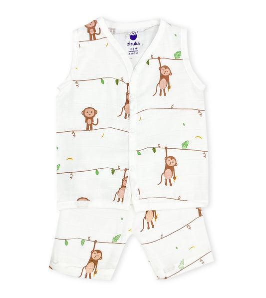 Baby romper with monkey pattern on a white background