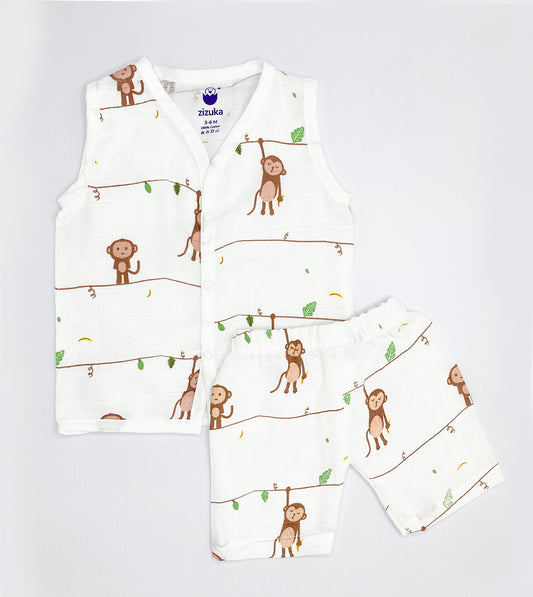 Muslin Sleeveless Jabla Co-ord Set/Jabla Shorts Set Combo (Pack of 4)