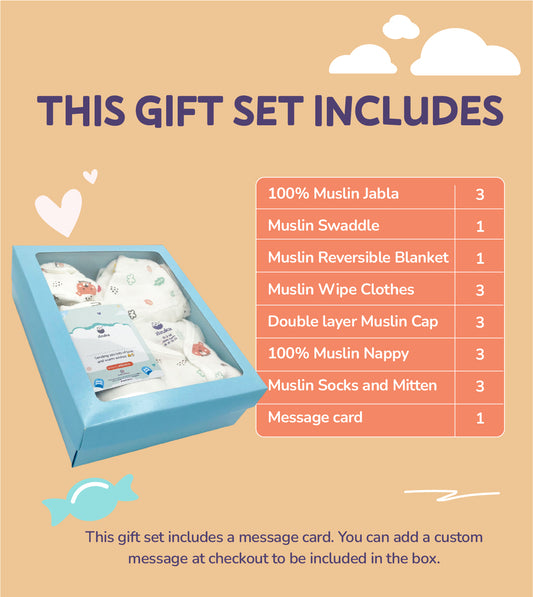 Newborn Baby Shower Gift Set/Hospital Kit, Muslin Baby Essentials 17 Pc Gift Box - zizuka