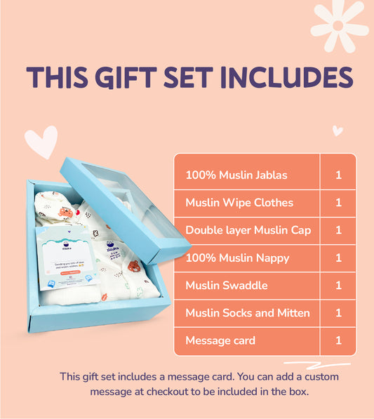 Mini Hospital Kit for Baby -100% Muslin Baby Essentials 6 Pc Gift Set - zizuka