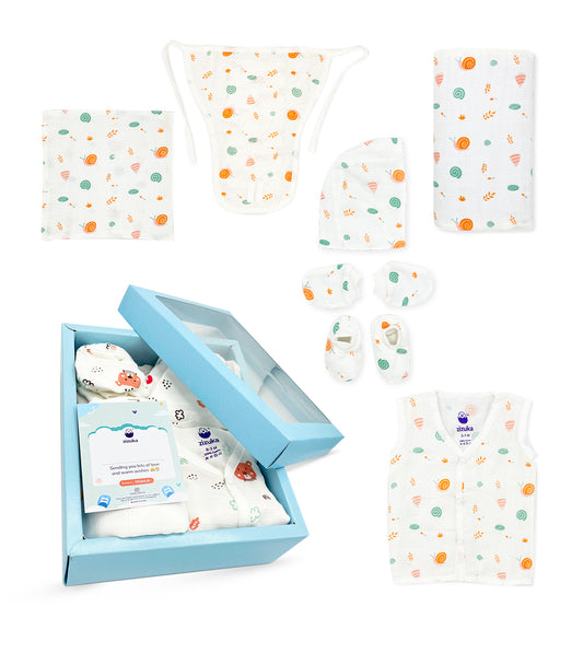 Mini Hospital Kit for Baby -100% Muslin Baby Essentials 6 Pc Gift Set - zizuka