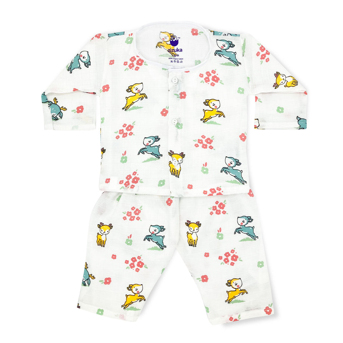 Full Sleeve Jabla, Pants/Pyjama Set Night Suit Muslin -Fawn