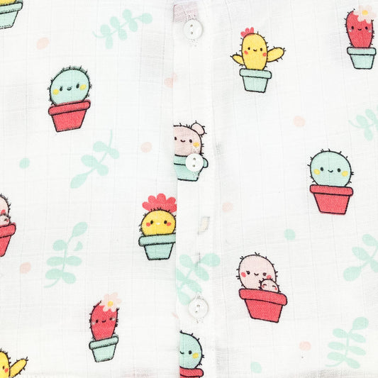 Full Sleeve Jabla, Pants/Pyjama Set Night Suit - Muslin -Cactus - zizuka