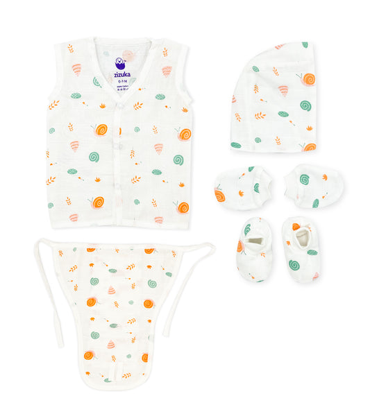 Newborn Muslin Jabla, Nappy, Cap, Mitten & Socks Set Combo - zizuka