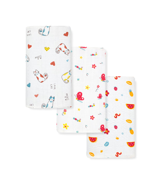 100% Muslin Swaddle / Towel Combo (Pack of 3) - zizuka