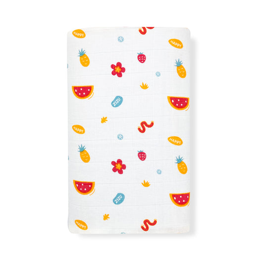 100% Soft Cotton Muslin Swaddle / Towel - Happy Zizu - zizuka