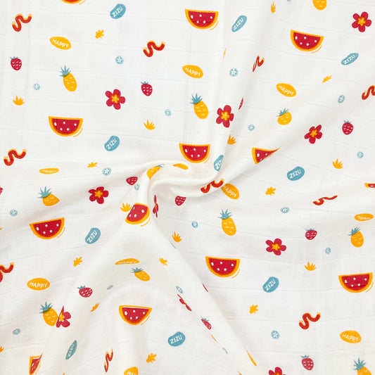 100% Soft Cotton Muslin Swaddle / Towel - Happy Zizu - zizuka