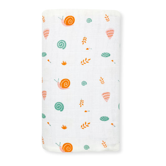 100% Soft Cotton Muslin Swaddle / Towel - Snail - zizuka