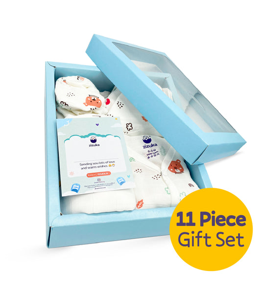 Newborn Baby Gift Set - Muslin Essential Hospital Kit 11 Pc Box - zizuka