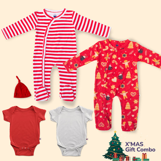 X'MAS Special Combo Gift set of Sleepsuits, Rompers, Bodysuits/Onesie & Cap - zizuka