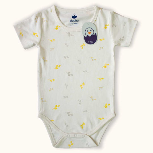 Body Suit/ Onesie Off-white Summer Leaves | Half Sleeve - Premium Cotton - zizuka