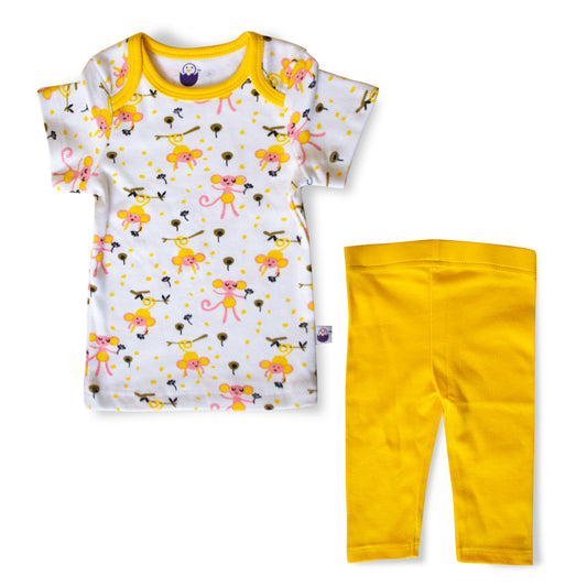 TShirt & Pants -Pyjama Set -Naughty Monkey T-shirt - Yellow Pants - zizuka