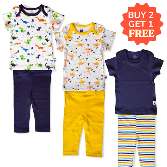 BUY 2 Get 1 Tshirt Pyjama Set - Premium Cotton T shirt & pant - zizuka