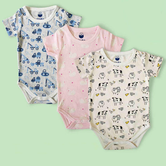 BUY 2 Pattern Printed Bodysuit/Onesie & Get 1 FREE - 100% Premium Cotton - zizuka