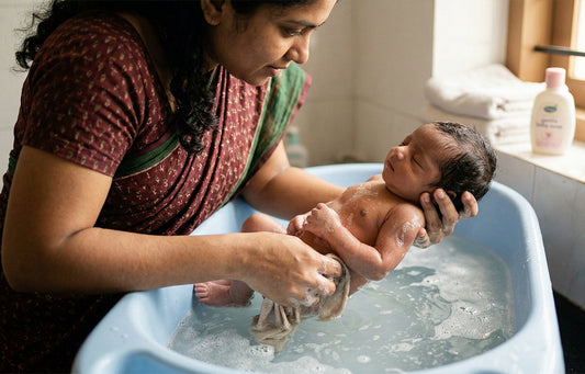how to bath newborn baby in india