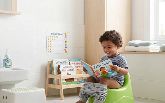 toddler sitting on a potty chair