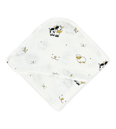 Muslin Hooded Towel for Newborn Baby - 6 Layer Natural Cotton - Farmland