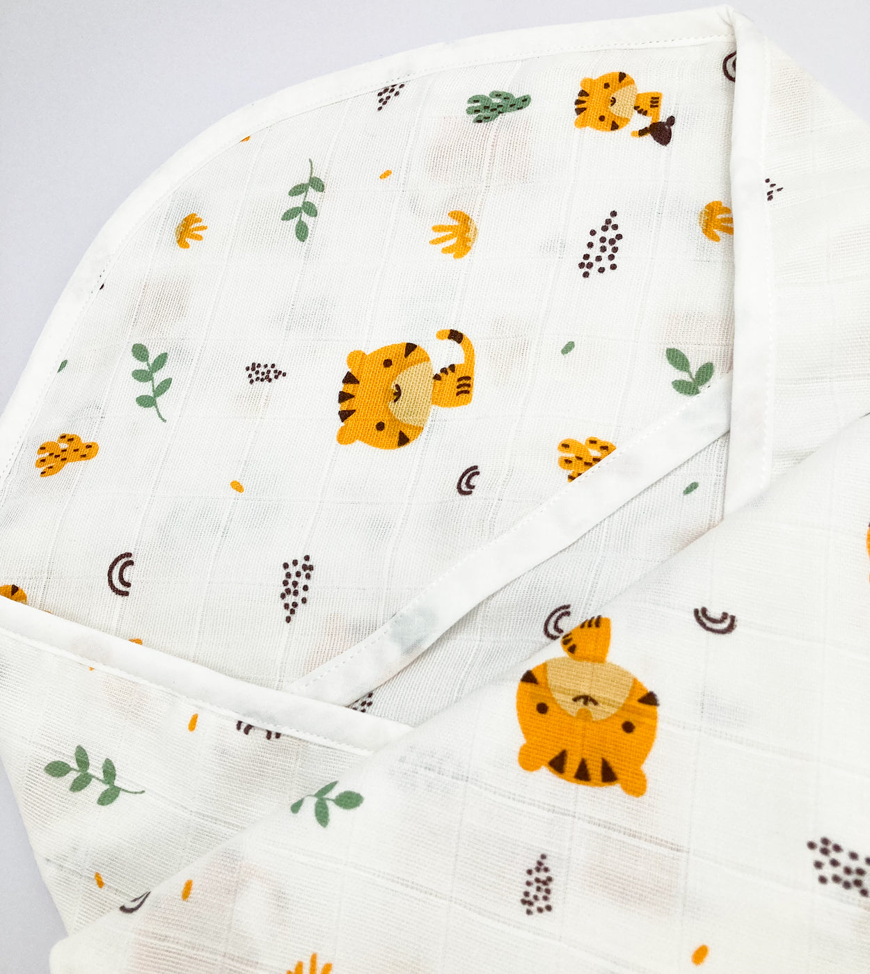 Natural Cotton Muslin Hooded Towel for Newborn Baby -Tiger