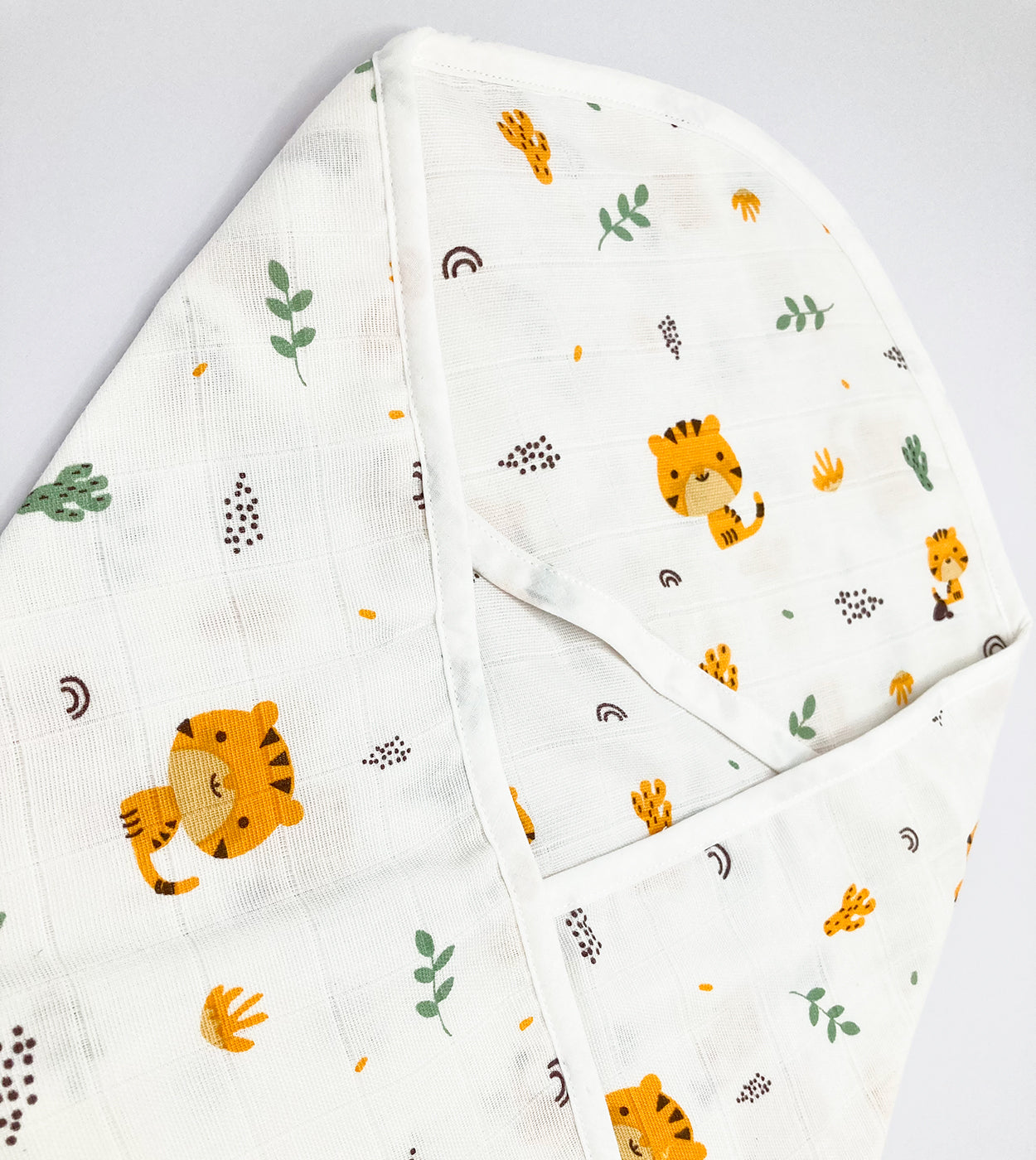 Natural Cotton Muslin Hooded Towel for Newborn Baby -Tiger