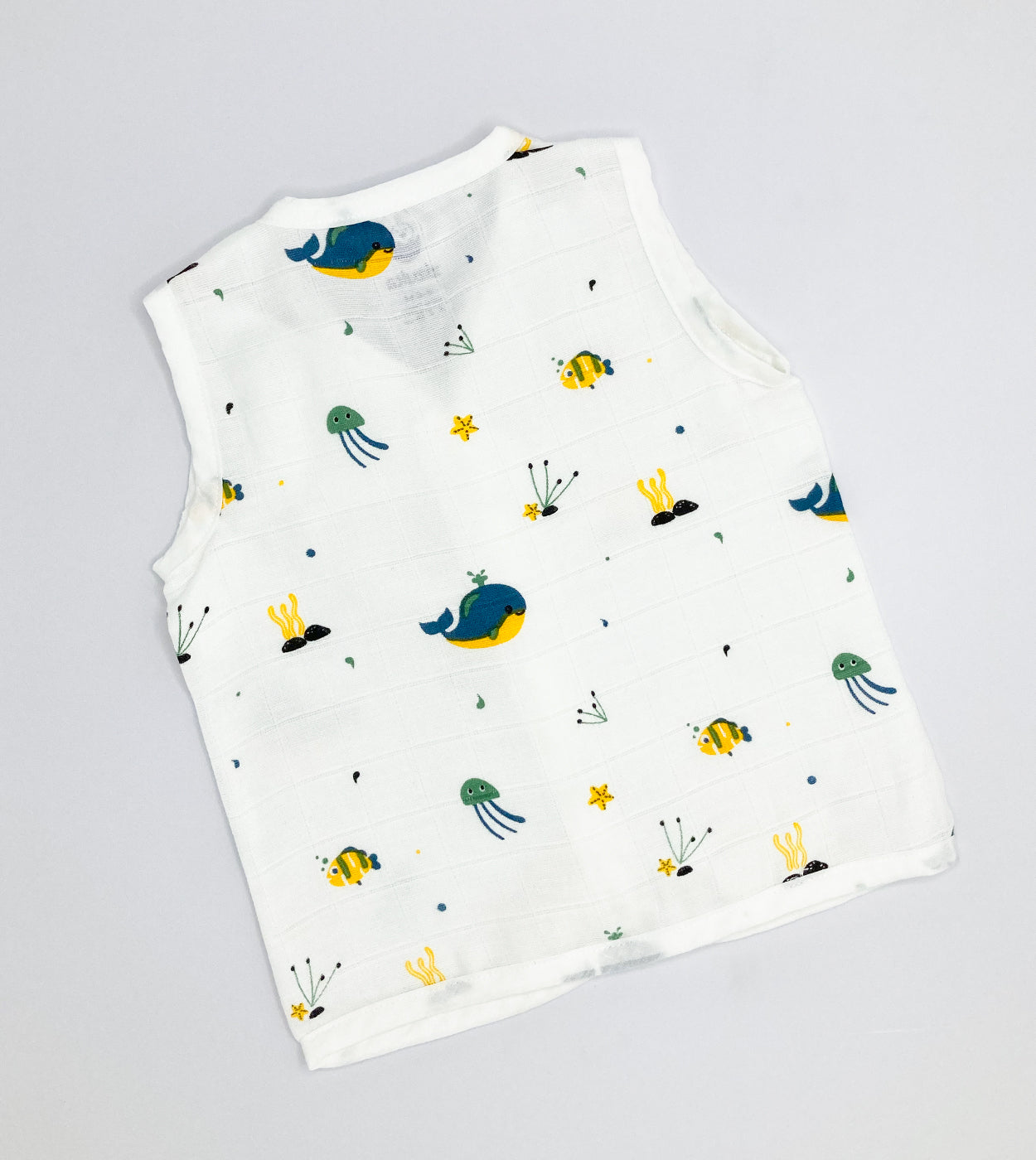Sleeveless Jabla Co Ord Set / Jabla Shorts 100% Muslin Cotton -Blue Whale