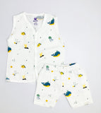 Sleeveless Jabla Co Ord Set / Jabla Shorts 100% Muslin Cotton -Blue Whale