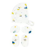 Newborn Muslin Baby Cap Mitten Socks Booties- Blue Whale