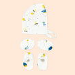 Newborn Muslin Baby Cap Mitten Socks Booties- Blue Whale