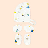 Newborn Muslin Baby Cap Mitten Socks Booties- Blue Whale